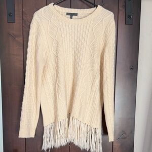 Maude Ivory Cable Knit Sweater with Fringe